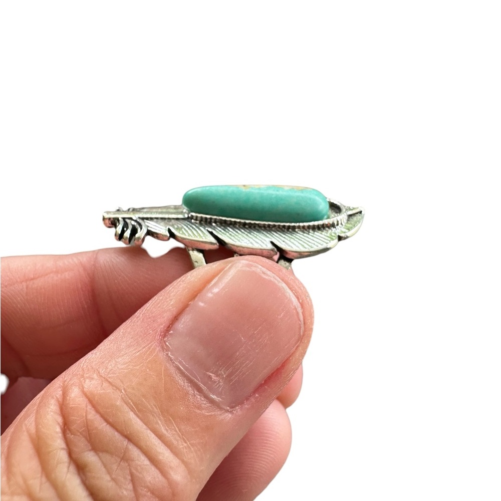 Silver and Turquoise Native American Style Feather Ring - Picture 6 of 7